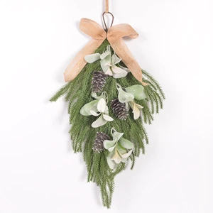 Christmas Wreath with Tear-drop Hanging Artificial Oak Leaf Norfolk Pine Needle Decorative Home Staircase and Door Ornaments