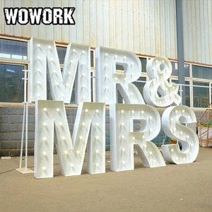 WOWORK 3ft 4ft 5ft Giant Big Light up Mr and Mrs Marquee Letter Sign for Mr & Mrs Wedding Marriage Decoration