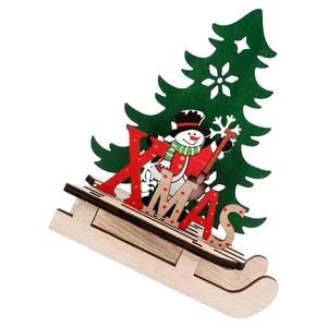 3D Wooden Christmas Sled Decoration Snowman Xmas Tree Table Decor Laser Cut Holiday Display Ornament OEM ODM