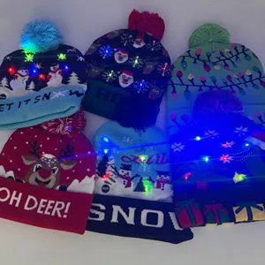 High Quality Christmas Knit Winter Hat Santa's Hat Party Supplies for Adults Festive Xmas LED Decorated Sweater Beanie