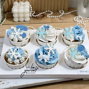 White and Blue Snowflake for Paper Topper Box for Cupcake Decoration and Christmas Cake 48PCS