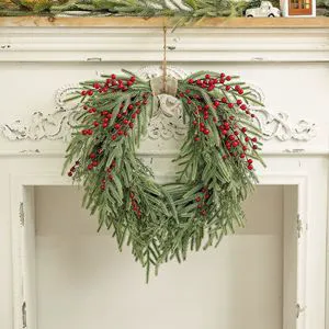 Modern Simplicity 60CM Eco-Friendly Christmas Red Berry Pine Wreath Real Touch Artificial Holiday Door Wreath Home Decoration