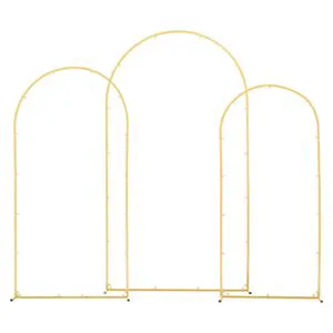 Set of 3 Stable Structure Easy Assembly Gold Metal Arch Backdrop Stand 7.2/6.6/6ft for Wedding & Birthdays