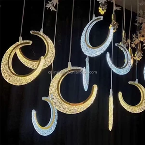 5/10Heads Acrylic Diamond Half Moon LED Pendant Light AC 110-220V IP33 Rated Hanging Light for Wedding Party Ramadan Decorations