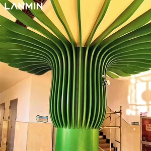 Custom Made Tree Form Aluminum Ceiling & Column Integration Design Decorative Metal Pillar For Hotel Lobby/Retail Shop/Office