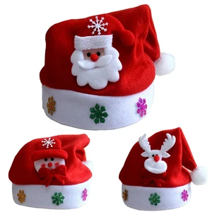 Adult Fancy Shinning Red LED Xmas Hat Kids Christmas Party Night Santa Hat with Inlaid Santa Claus Reindeer Snowman