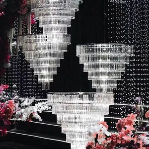 Wedding Hall Stage Ceiling Decoration Wedding Hanging Ceiling Multilayer Crystal Lamp Ice Chandelier Decoration