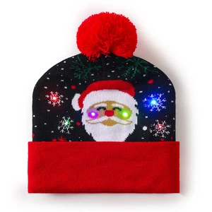 Charming Christmas LED Kids Winter Hats Party Pompom Ball Hats Kids LED Light up Caps LED Christmas Knitted Beanies Hat