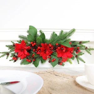 Red Christmas Flower Berry Wreath Table Top Decoration with Rattan Decorative Wreath & Swag Props