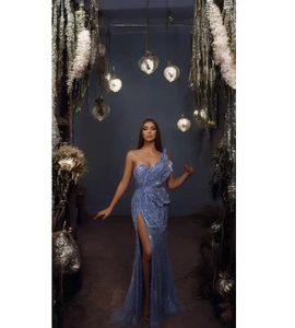 2025 Customized Design High-end Quality Glitter Sequined Fishtail Beaded Super Luxury Dinner Show Evening Dress for Women