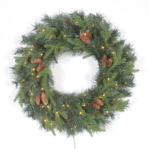 2025 Hot Selling Artificial Christmas Wreath 24 30 48 Inch Diameter with Lights Prelit Customizable Xmas Wreath Garland