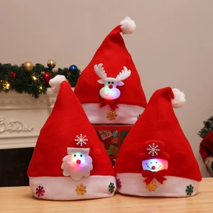 Merry Christmas LED Santa Hat Non-Woven High Quality Adjustable Fit for Adults Kids Children Festive Party Supplies for Winter