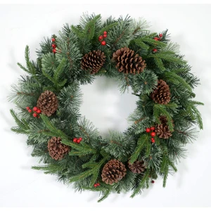 Artificial Hot Selling Christmas Wreath With Lights Red Berries Decoration