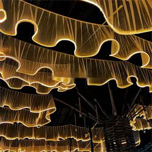 Catering Decorations Wedding S Shape Net Cloth Ceiling Drapes Decoration LED Strips Wedding Ceiling Light Decorations