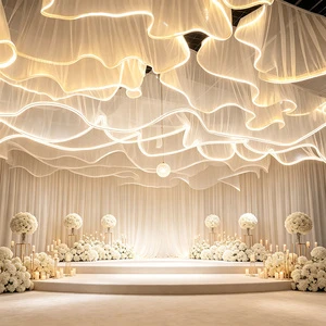 Hanging Ceiling Curtain with Lights, Hall Stage Top Decor for Wedding Party Venues