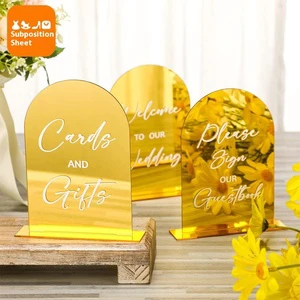 Modern 4 Arched 4x6 Acrylic Wedding Reception Signs Table Numbers Pattern for Party Use Please Sign Our Guest Book