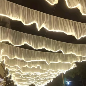 Decorative S Shape Curtain Hanging Ceiling Fan Chandelier Drapes With RGB Light Strips Props Wedding Ceiling Drapes Decoration