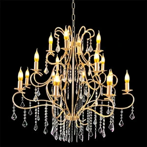 Luxury 16 Heads Wedding Gold Acrylic Chandelier Light Hanging Candle Lamp with Acrylic Pendants for Hotel Living Room Decor