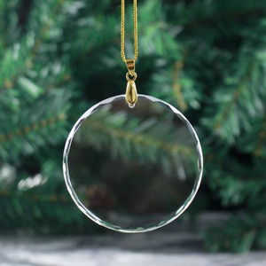HBL 3D Laser Engraving Uv Printing Round Christmas Luxury Crystal Ornaments For Holiday Christmas Tree Hanging Decoration