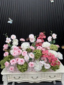 Fashion Green/Pink Artificial Wedding Flowers Arch with Pink Roses and Green Hydrangea Centerpiece for Events