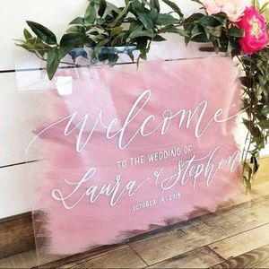 Rectangle White Acrylic Modern Transparent Wedding Guest Welcome Sign Decal Display Board Signage