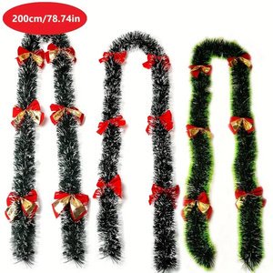 Handmade Plastic 2M Christmas Garland with Bowknot Party Accessories Home Wall Ornament Tinsel Strips Christmas Tree Decorations