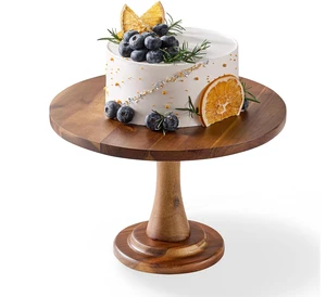 Acacia Wood Cake Stand Rustic Wooden Round Cake Stands For Cupcake Cake Plate Pedestal For Dessert Table Food Display Risers
