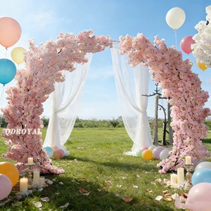 Wholesale Elegant Cherry Blossom Artificial Flower Arch Pink Silk Flower Sakura Arch Artificial Tree For Wedding Event Decor