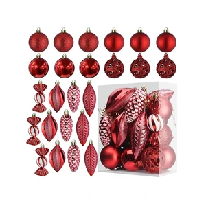 28 Pieces Red Christmas Ball Set Shatterproof Glitter Balls Candy Finishes Multi-shaped Christmas Tree Hanging Ornaments