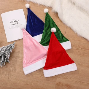 Custom Adult Kids Flannelette Xmas Cap Pink Blue Green Santa Hat Custom Christmas Hat