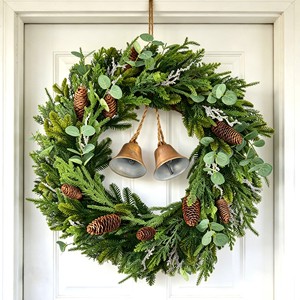 24 Inch (60cm) Christmas Wreath with Pinecones Artificial Cedar Evergreen Front Door Wreath