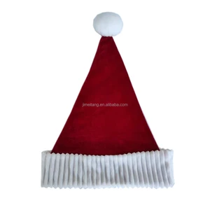 High Quality Wholesale Red Velvet Santa Hat with White Chenille Pom Cuff for Holiday Decorations Made in China Christmas Gifts