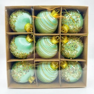 Colorful 8cm Christmas Ball Decoration Tree Ornaments Different Designs 9pcs Holiday Supplies Foam Surface OEM Brand China