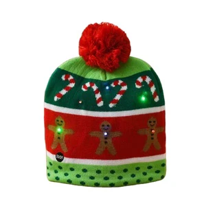 Autumn and Winter Fashion Christmas Hat Colorful Glow Warm Adult Ball Hat Christmas Knitted Hat With Pom Pom
