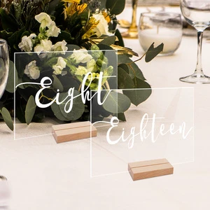 Acrylic Table Sign with Wooden Stands 4inch*5.5inch Inch Acrylic Sheets Top Menu Display Signs Wedding Birthday Party Table Sign