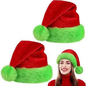 Party Supplies Fluorescent Green Red Suede Double-Layer Christmas Custom Logo Printing Santa Xmas Hat