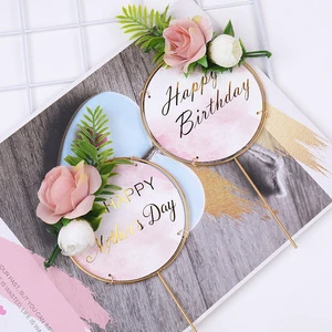 Cake Decoration Wrought Iron Dessert Cake Topper Flowers Golden Birthday Party Cake Topper