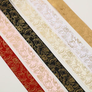 High-end Leather Gift Packaging Gold Foil Printed Floral Ribbon 2.5cm Large Roll Printed Cake Flower Decorations