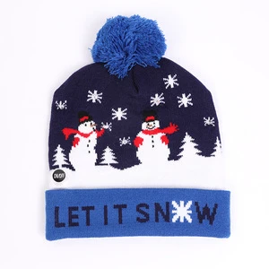 2023 Fashion Christmas Gifts Shinning Party Santa Hat Light up Knitted Hats Christmas for Kids and Adults Winter Hat With Pom
