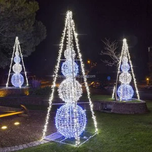 Outdoor Lighted 3D Illuminated Christmas Ball Cone Tree Motif Light Sculpture for Commercial Winter Wonderland Illumination