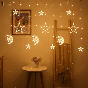 Party 138LED Star String Waterproof 8 Modes Warm White Curtain Lights for Ramadan Party Bedroom Wedding Christmas
