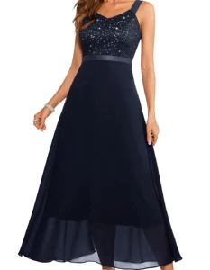 Wedtrend Women Sequin Dress Sparkly Glitter Maxi Evening Gown Formal Split Sleeve Wedding Guest Mother of Bride Dress