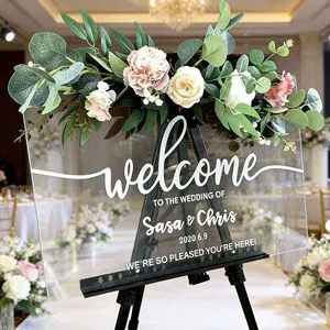 Non-Illuminated Frosted Acrylic Wedding Welcome Sign with Custom Shape Remote Control & Washable for Indoor Use