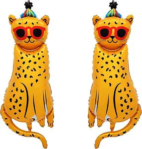 Cartoon Party Cheetah With Sunglasses Hat Foil Balloon Jungle Safari Animal Mylar Balloon Kids Birthday Party Decor