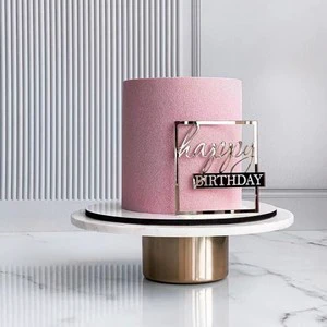 Cake Decorating Supplier Acrylic Gold Silver Rose Custom Baker Item square Happy Birthday Cake Decoration Topper