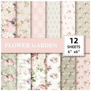 12 Sheets/Pack Double-Sided Coated American Style Garden Theme Art Wrapping Paper DIY Fresh Flower Western Pattern Hand Account