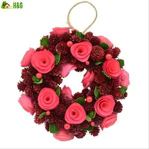H&G Pink Round Foam Pinecone Wreath Festive Home Decor Christmas Garlands Hanging
