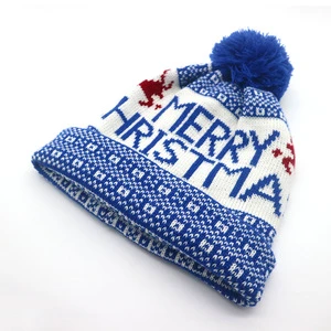 Unisex Christmas Winter Hats Wholesale Colorful Soft Warm Knitted Beanies Pompom Adjustable Reindeer Dot Camouflage for Beach
