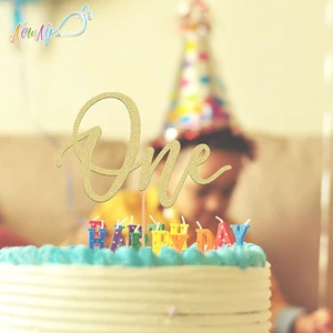 In Stock Wholesale Baby First Birthday Cake Topper Glitter Gold 'One' Sign Cake Decorating Supplies for Baby Shower Party