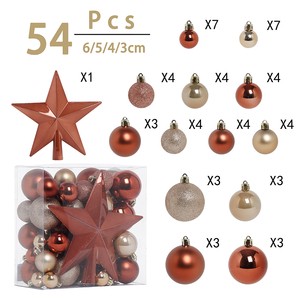Christmas Ball Ornaments Set 55Pcs With Star Tree Topper Terracotta Champagne Shatterproof Xmas Tree Decor Balls PVC Box Gift